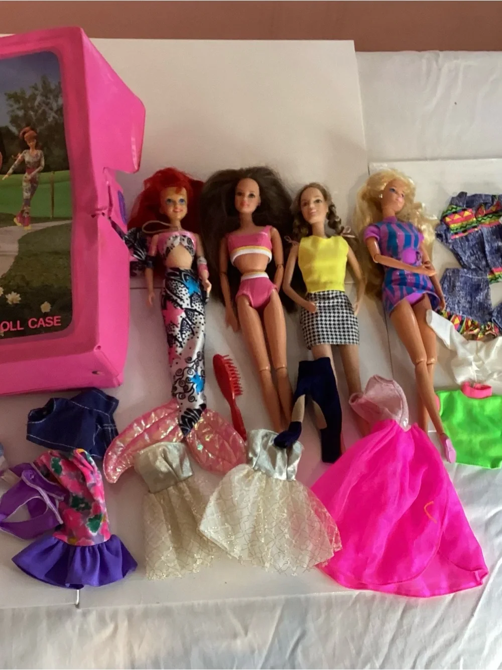 Vintage Barbie Lot Of 4; Ariel And Doll Case W/ Original Accessories & Clothing